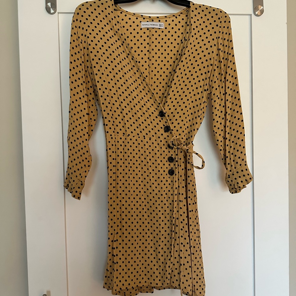 Faithfull the Brand Tan Polka Dot Wrap Dress